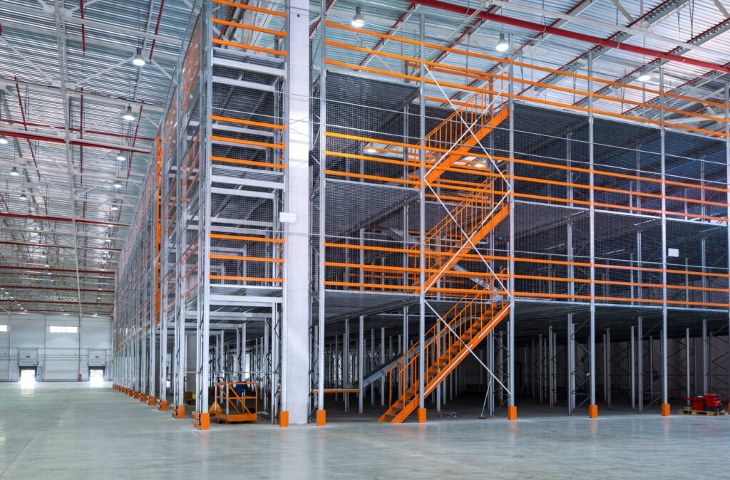 Mezzanine,In,Industrial,Warehouse,,Inside,Automated,Storage,Of,Factory.,Interior