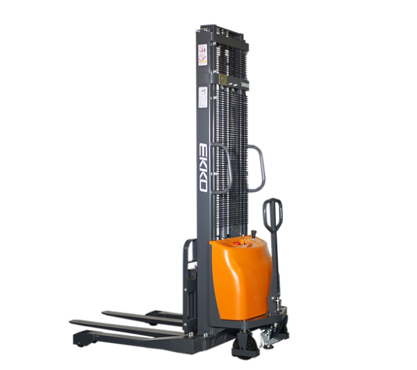 EKKO EA15A-138 Semi-Electric Straddle Stacker, 3,300 lbs Capacity, 138" Height