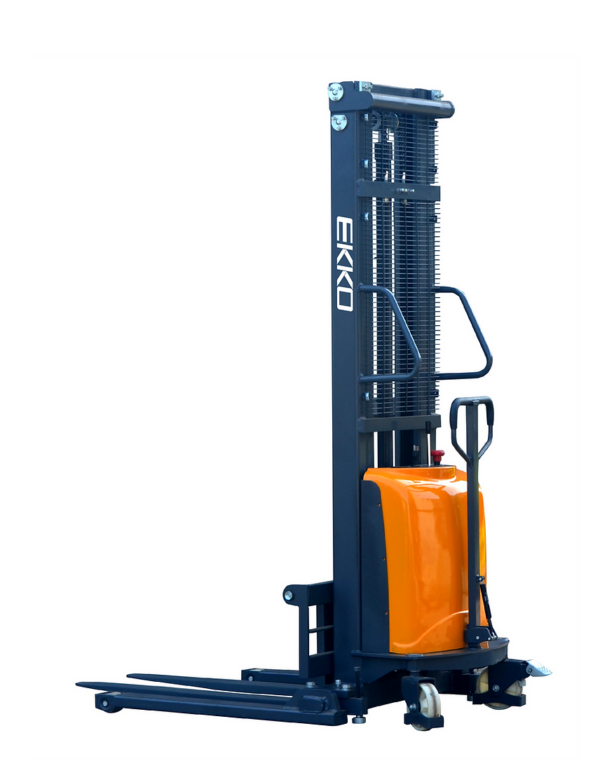 EKKO EA15D Semi-Electric Straddle Stacker 3300lbs. Cap., 138" Height