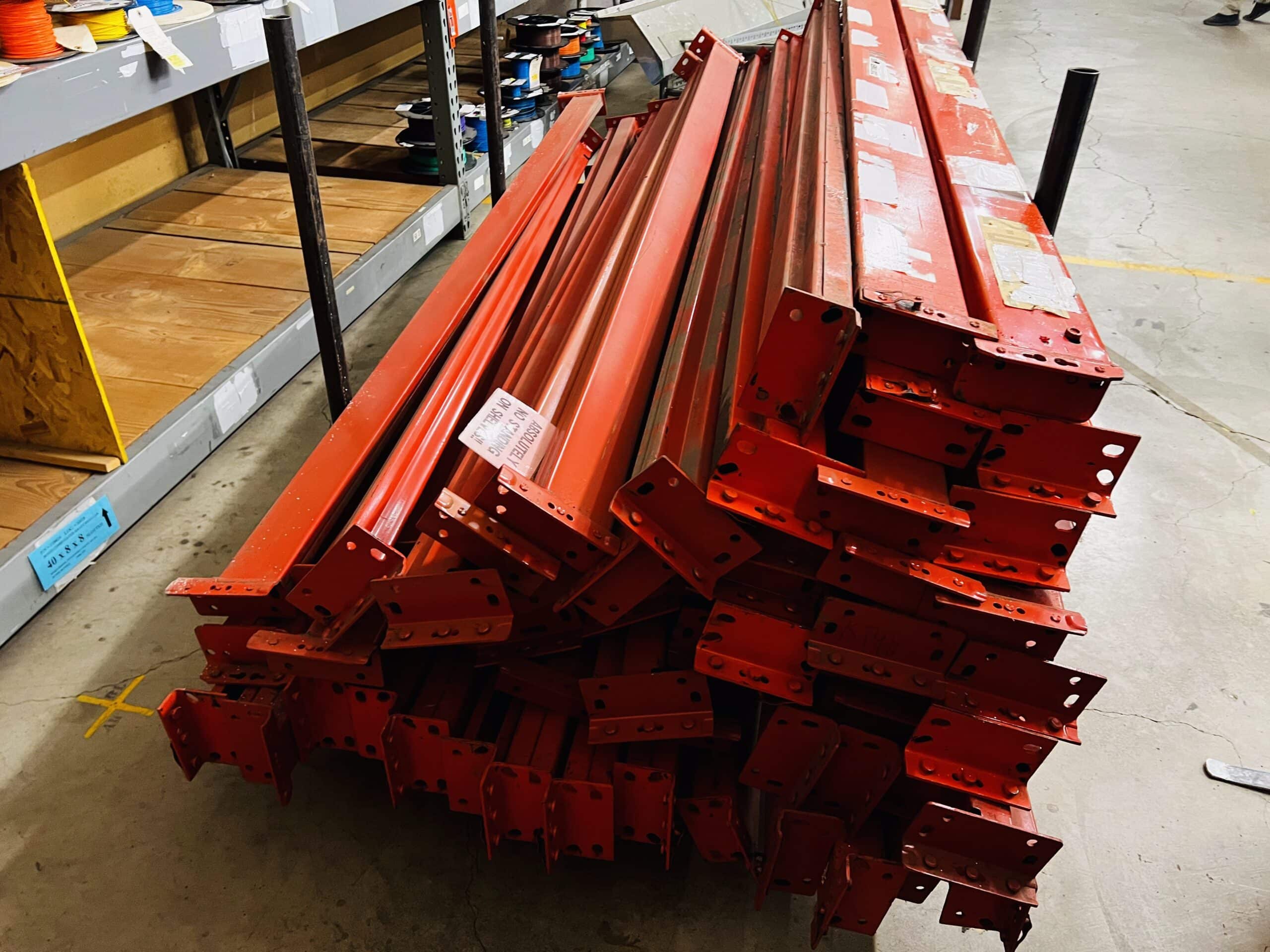 Used pallet rack components on the yard